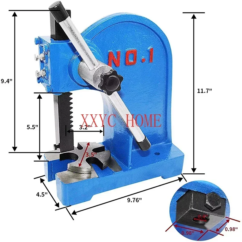 Bending Pressing Arbor Press Manual Leverage Mountable Bearings Cast Iron For Riveting Squeezing Punching