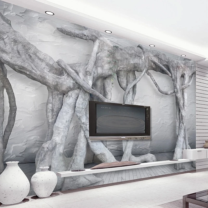 Custom Mural Modern Simple 3D Art Black White Forest Tree Wallpaper woods Living room sofa TV background wall bedroom restaurant