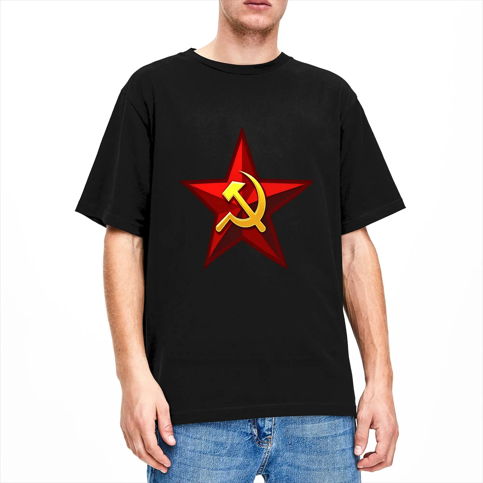 CCCP Soviet Hammer And Sickle Star T-Shirt Summer 100 Cotton T-Shirts For Men Fashion Custom Tshirt Short Sleeve Y2K Top Tees