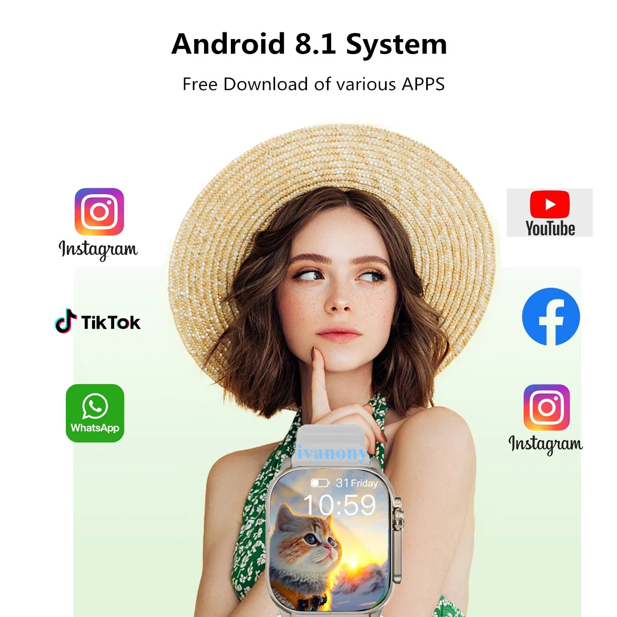 ساعة ذكية 4G بطاقة SIM وكاميرا WIFI 2.2 بوصة شاشة Amoled GPS APP تنزيل متجر Google Play Whatsapp Reply Smartwatch Women