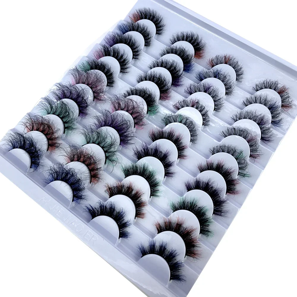 AMSDCN 20 pairs colored lashes makeup for women color eyelashes lash extension supplies makeup products beauty d curl strip lash