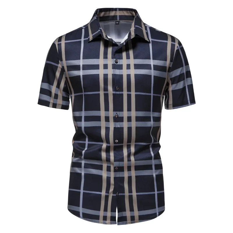 Polo de tendência masculina, confortável, manga curta, solta, estampa listra, top bonito, verão, novo