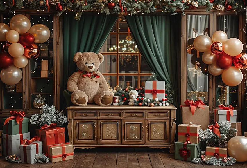 Mehofond Photography Background Winter Christmas Bear Gifts Xmas Trees Kids Family Holiday Portrait Decor Backdrop Photo Studio