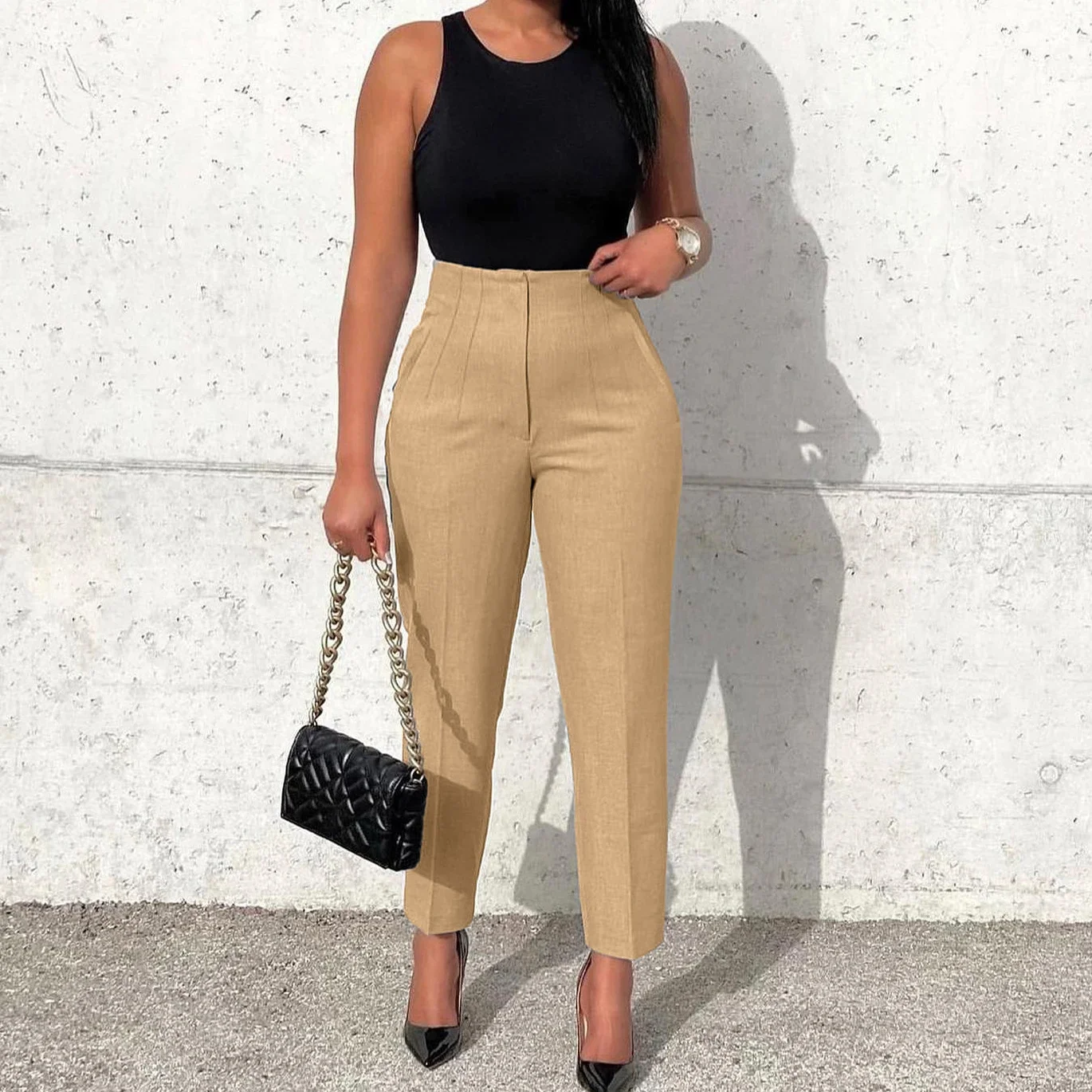 Pants Women Autumn Casual Slim Fit High Waist Trousers White Y2k Elegant Sheath Long Pencil Pants Work Splice Capris African