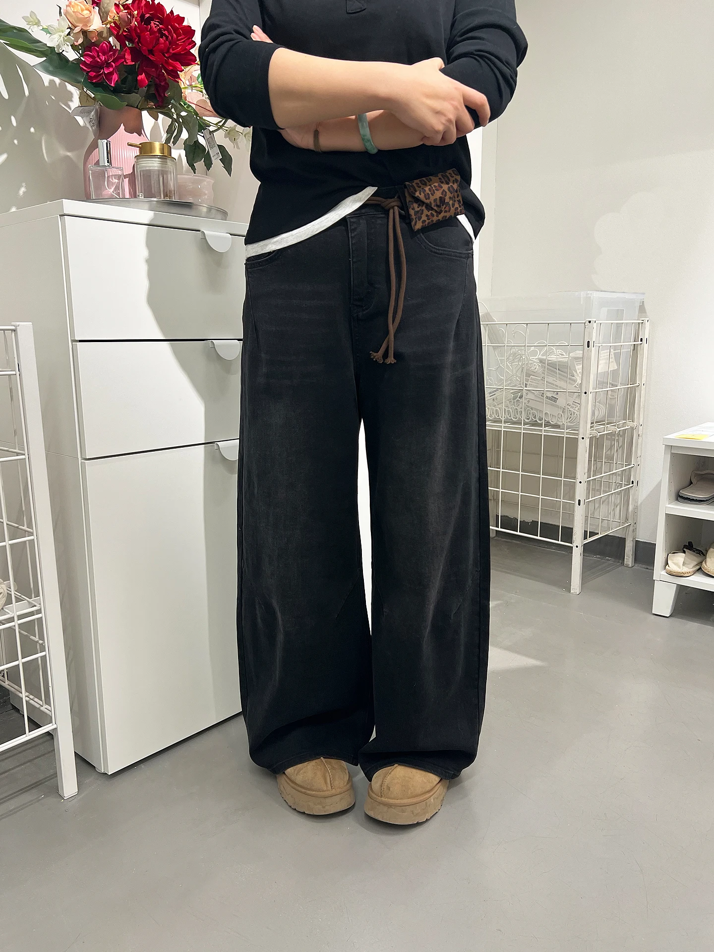 

Loose Wide Leg Jeans High Waist Cotton Stretch Denim Women's Premium Comfortable Breathable Straight Cut Floor Length