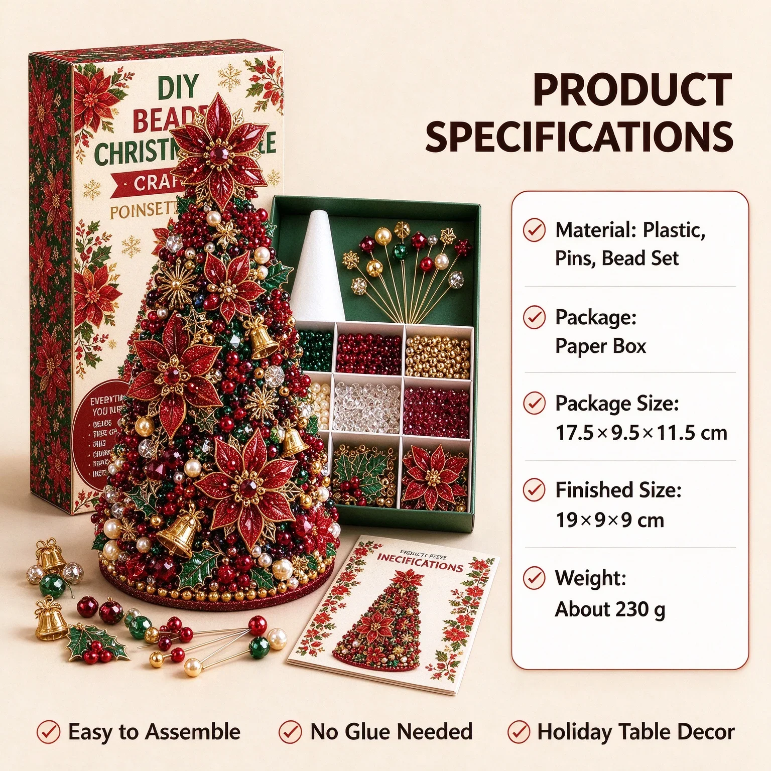 DIY Beaded Christmas Tree Kit Educational Star Topper Tabletop Christmas Tree Handmade Foam Cone Tree Holiday Party Decor Gift