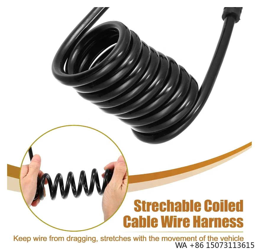 3-5ft 4-Way Flat Coiled Trailer Extension Adapter 4-Pin Wiring Harness