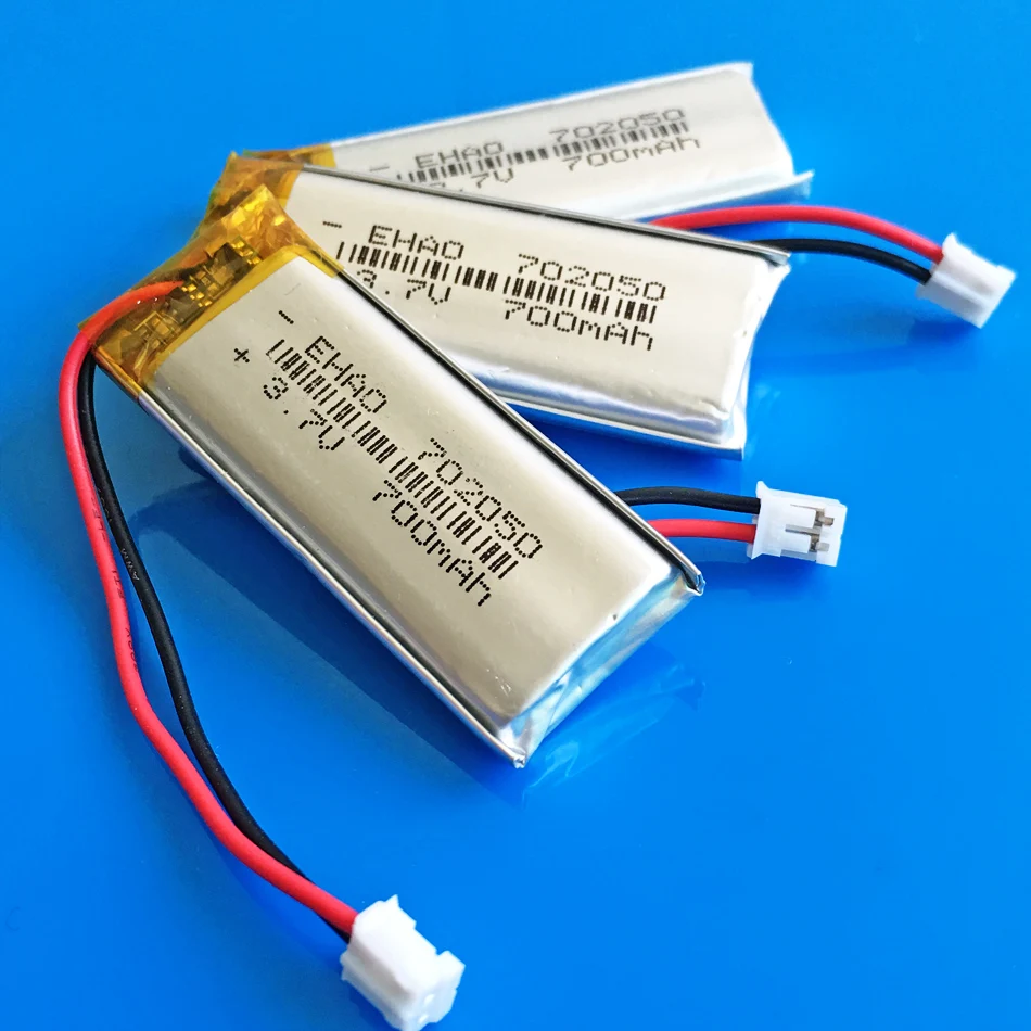 3 PCS 3.7V 700mAh Lithium Polymer Lipo Rechargeable Battery JST PH 2.0mm 2pin For MP3 GPS DVD Bluetooth Recorder Camera 702050