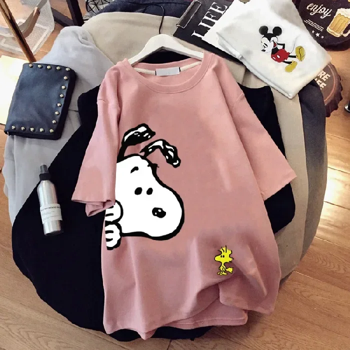 

2022 new Snoopy short-sleeved t-shirt women's cotton mid-length women's loose large version top summer cartoon t-shirt women