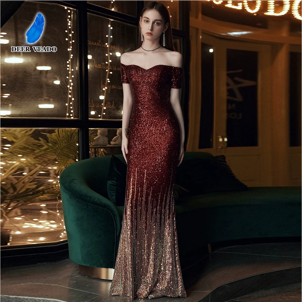 

DEERVEADO 5-цветные женские вечерние платья с v-образным вырезом и блестками, длинные вечерние платья с открытыми плечами для особых случаев, торжественное платье