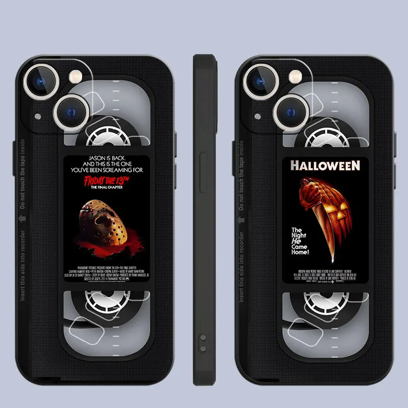 Black Case For iPhone 14 15 Pro Max 13 XR SE 2020 12 Mini 6 6S X XS 11 Pro 7 8 Plus Soft Phone Cover Horror Movie Video