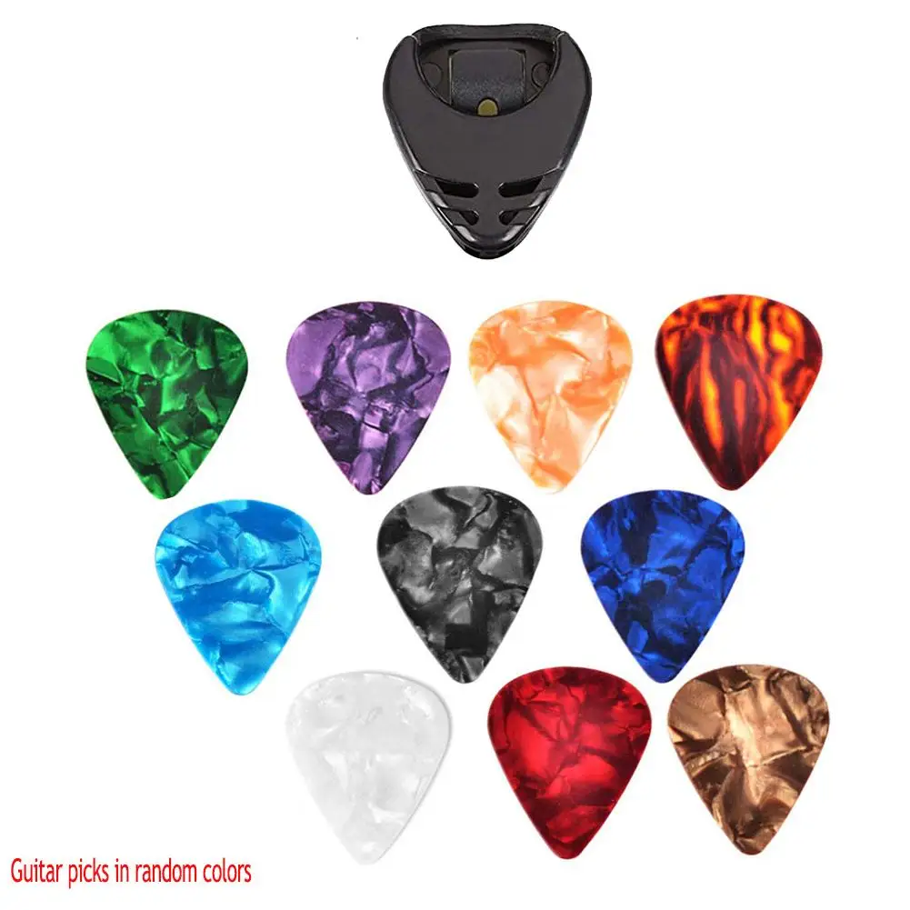 10Pcs Guitar Picks & Guitar Pick Holder Set For Acoustic Guitar Electric Guitar Bass Ukulele Stick-on Holder (Random Color)