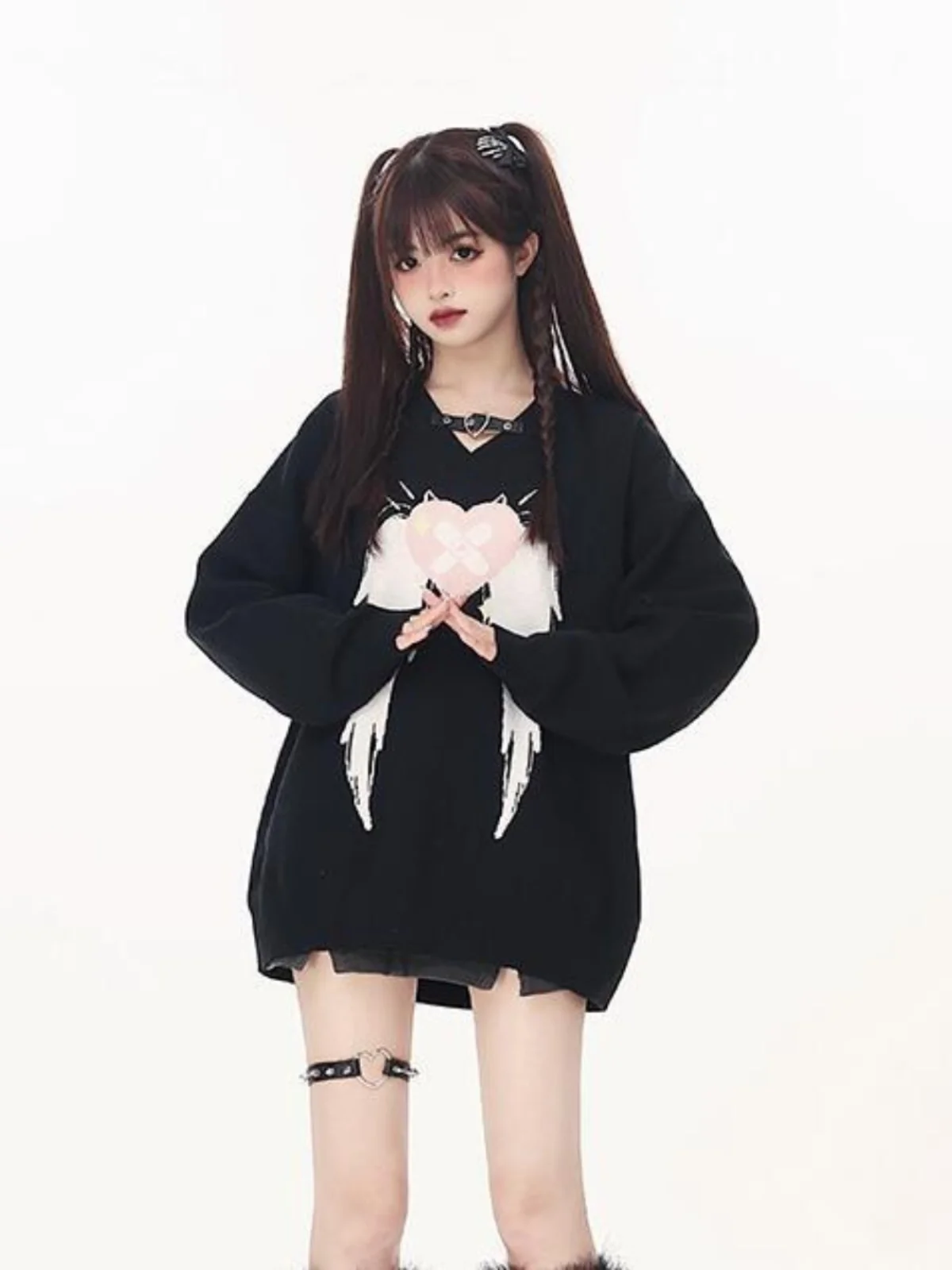 

Женская свободная кофта Sweet Angel Fall Design с V-образным вырезом в стиле Y2K Punk, с принтом, коллекция Осень 2025