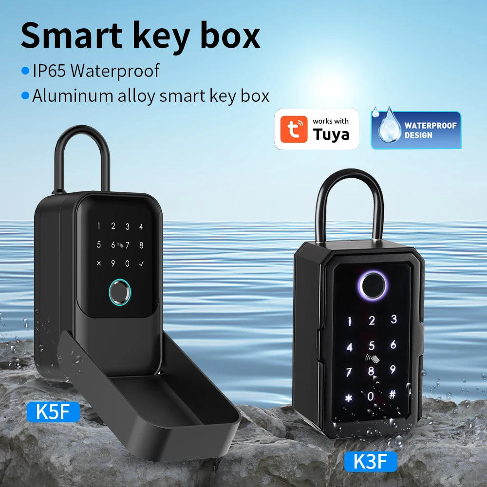 TTLOCK or Tuya App Bluetooth Fingerprint Key Safe Waterproof Key Storage Lock Box Password Key Box Key Safety Lock Box mounted