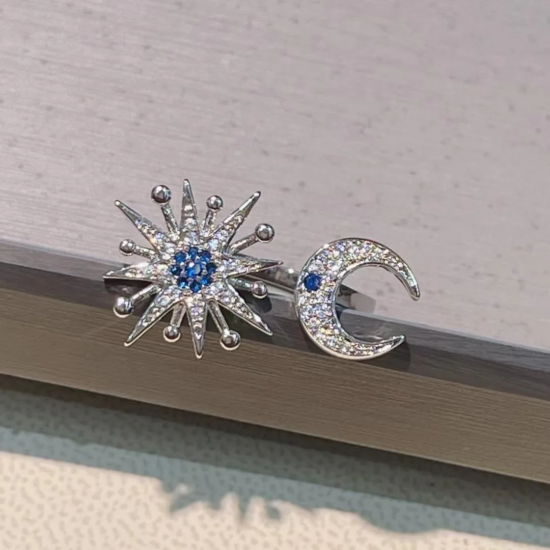 

HIBRIDE New Everyday Personalized Star and Moon Open Adjustable Ring Unisex Dress Decorative Jewellery Party Ball Gift R63
