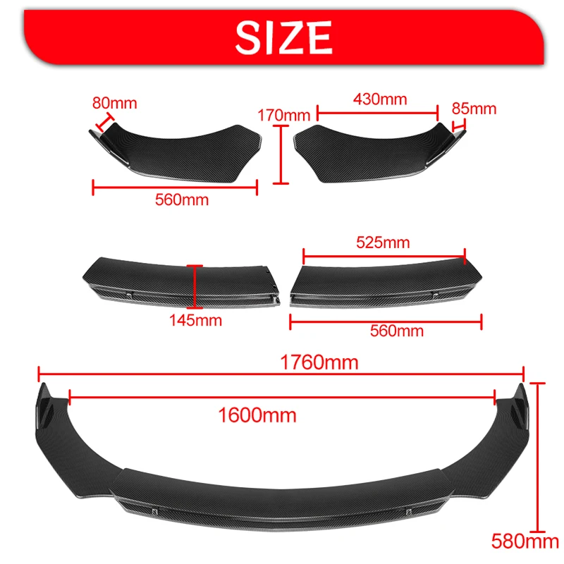 Accessori per auto paraurti anteriore universale per auto Kit corpo Spoiler Splitter diffusore 4 pezzi Splitter in fibra di carbonio bianco plastica