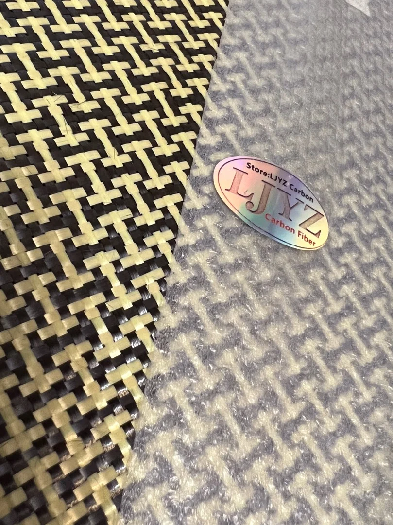 1100D / 3K 200gsm Yellow Kevlar & Carbon fiber mixed Fabric Plain Hybrid Carbon Kevlar Cloth 12\