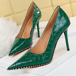 BIGTREE Shoes Quality High Heels Women Pumps Rivet Metal Chain Women Heels Stiletto 2023 Luxury Banquet Shoes Pumps Female Shoes