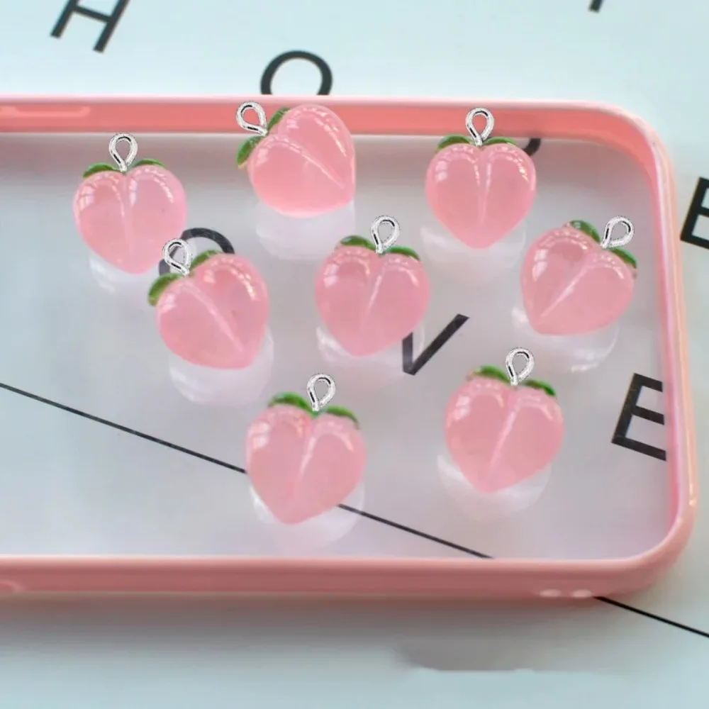 10pcs 3D Peach Flat Resin Charms Pendant Transparent Earrings Peach Charms Fruit Pendants Necklace Keychain Decoration