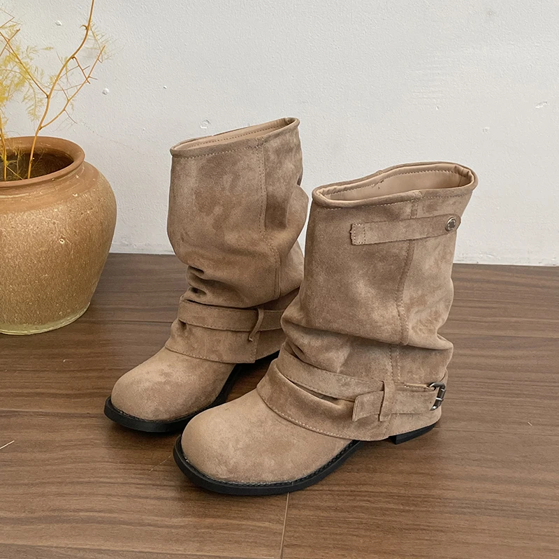 Hosenstiefel 2026 Neue Damen Dünne Retro-Ritterstiefel mit Mittelhohem Schaft