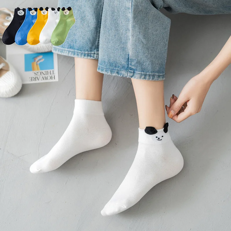 women socks spring summer japanese style kawaii little ears Avocado green Cartoon cute dog cotton socks colorful socks