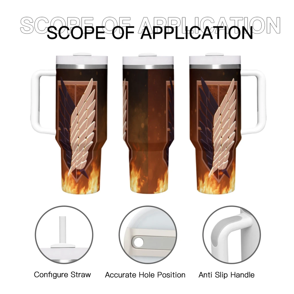 Car Travel Mugs Anime Attack On Titan Stainless Steel 304 Tumbler Water Bottle 40oz/1200ml