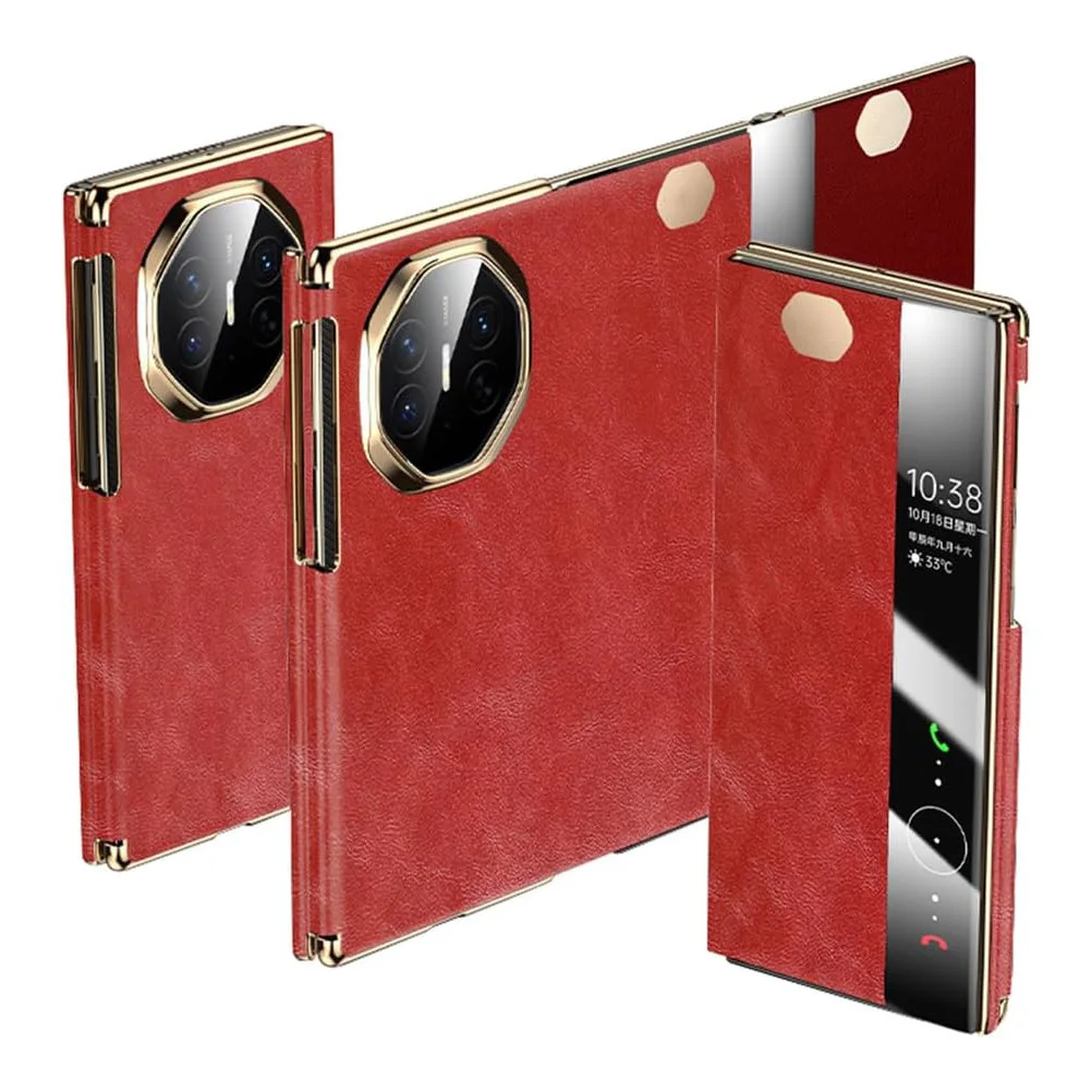 For Huawei Mate X6/XT/XTS Case Genuine Leather Flip Cover with Window View Full Body Shockproof Case