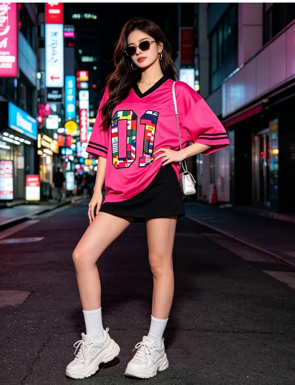 Women's Football Shirt 01 World Flag Printed V-neck T-shirt Fitness Sports Dance T-shirt Street Dress Shirt