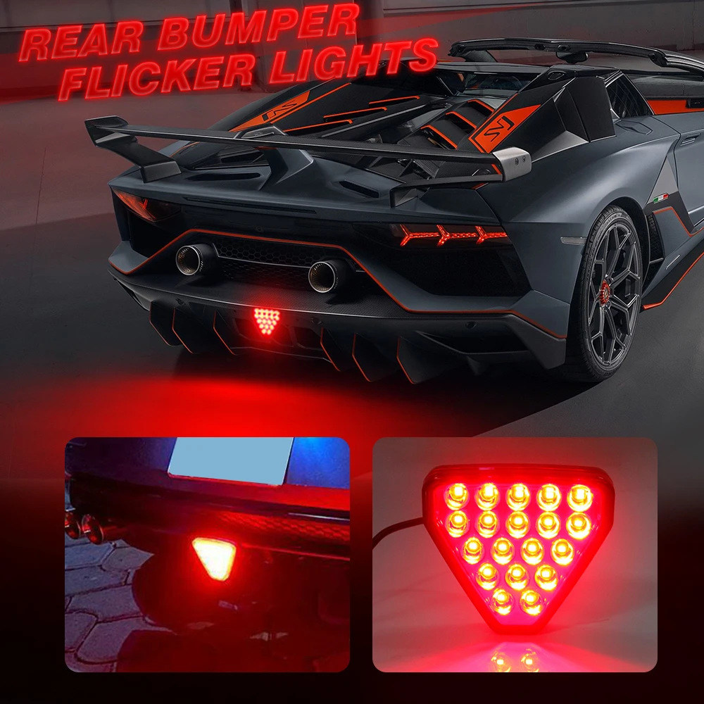 

OKEEN Waterproof 12V Car LED Tail Light Red Triangel Warning Stop Flash Lamp Reversing Brake Lights for Motorcycle ATV Truck SUV