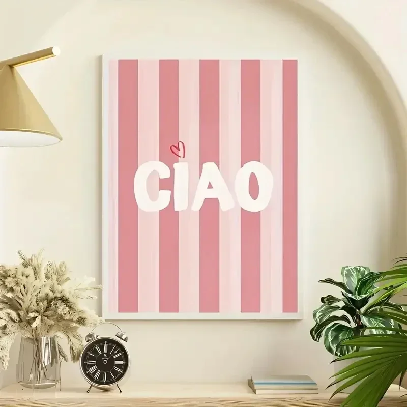 (No frame)Modern Minimalist Style Pink Striped Heart-shaped Art Canvas Printing Bedroom Living Room Kitchen Corridor Wall Hom