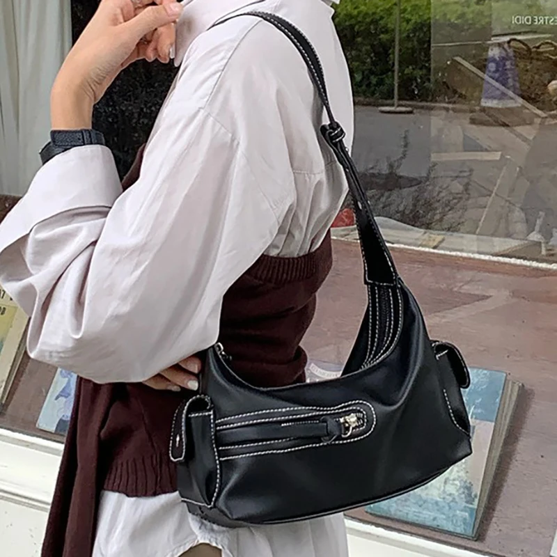 

Richem винтажные женские сумки, мода 2025 года, панк-мото-стиль, женские сумки из искусственной кожи под мышками, дизайнерские элегантные однотонные сумки Bolso Mujer