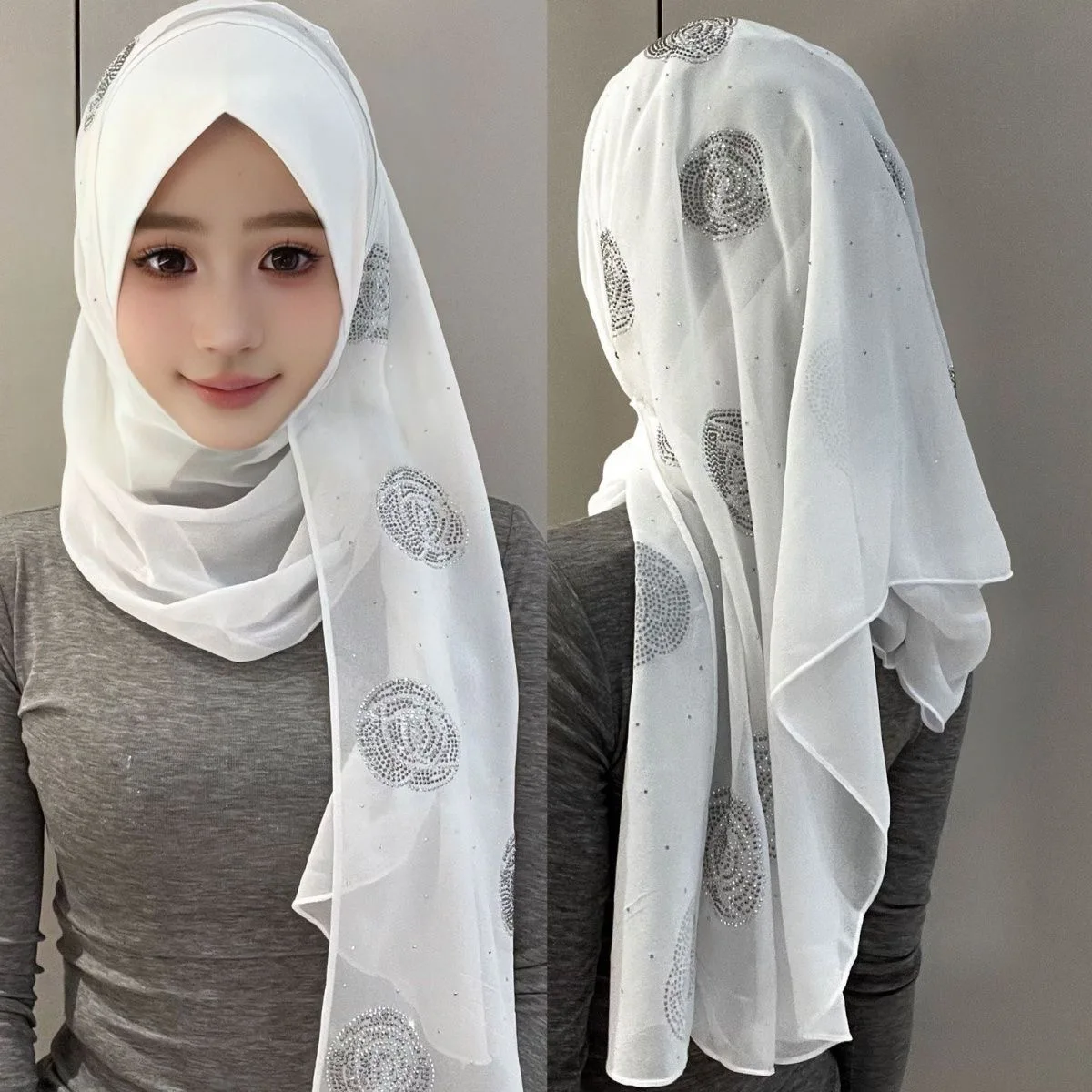 Chiffon Glittery Rose Islam Muslim Women Wraps Scarf Hijab Wraps
