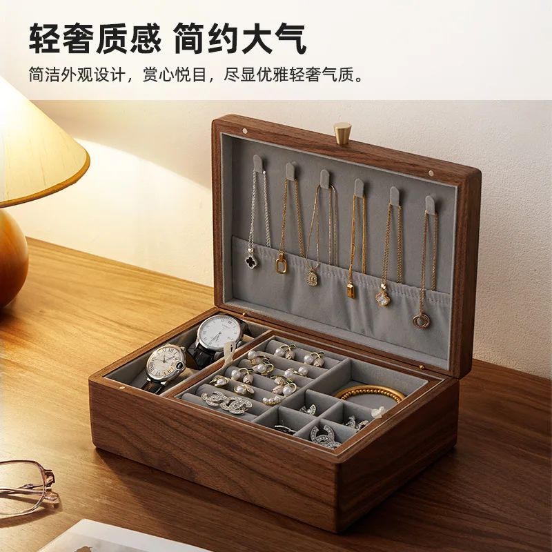 Walnut Wood Jewelry Storage Box Luxury Large Capacity Dustproof Organizer for Jewelry Necklace Earring Jewellery Storage Box