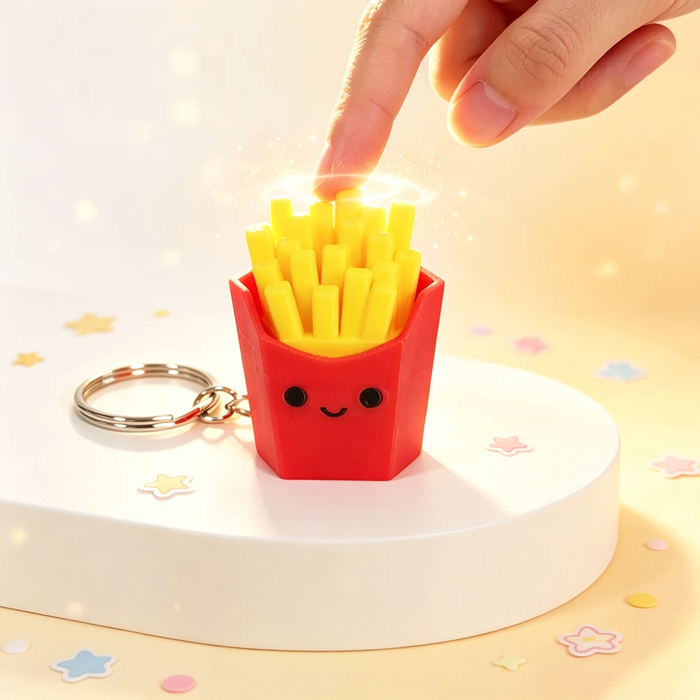 Clickable French Fries 3d Printing Decompression Button Backpack Hanging Car Accessories Multifunctional Unique Keychain