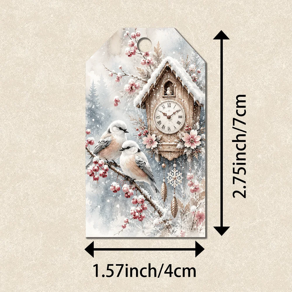 40pcs Winter Christmas Decorative Tags, Holiday Gift Labels, Party Decorations, Handmade Packaging Accents, Jute Rope