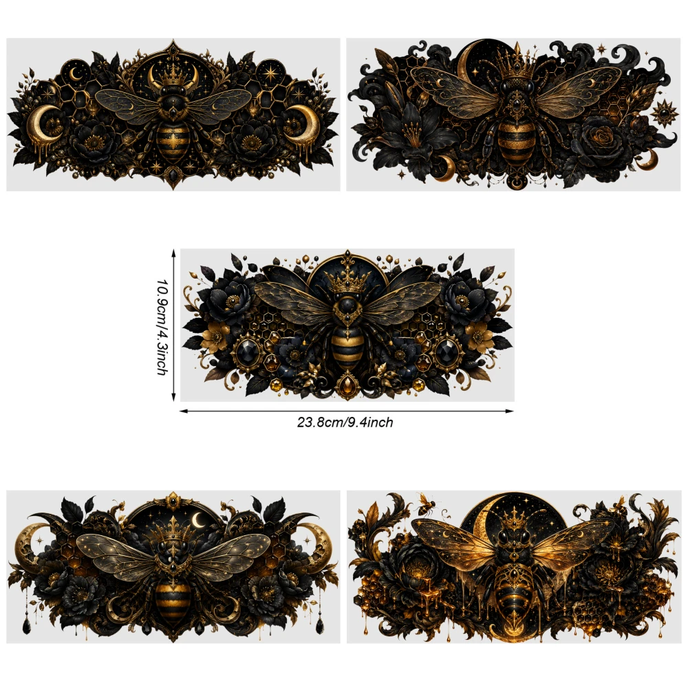 5 Sheets Gothic Bee UV DTF Stickers Waterproof Decals UV DTF Transfer Stickers for Glass Cups Plastic Self-Adhesive Labels