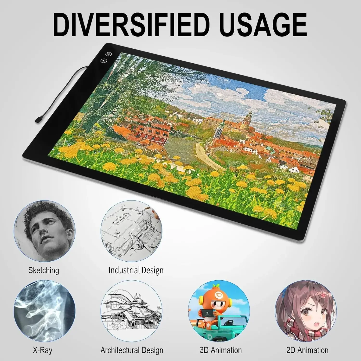 

Перезаряжаемая большая световая доска для трафаретной росписи формата А2, 3 цвета подсветки, беспроводная световая панель для алмазной вышивки, 6 уровней/поступательная регулировка яркости