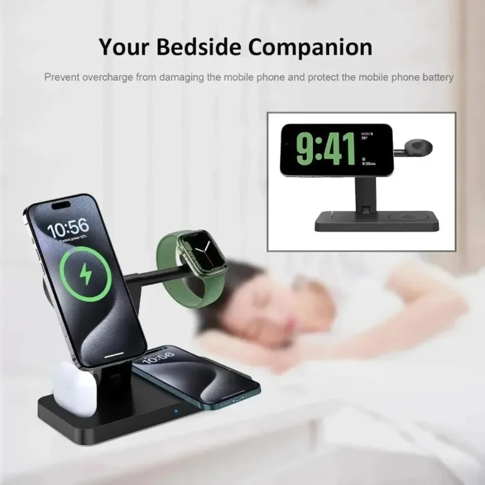 100W 4-in-1 Magnetic Wireless Charger Foldable Phone Holder Dock For Magsafe iPhone 16-12 Apple Watch AirPods4 Pro Fast Charging - náhled 3