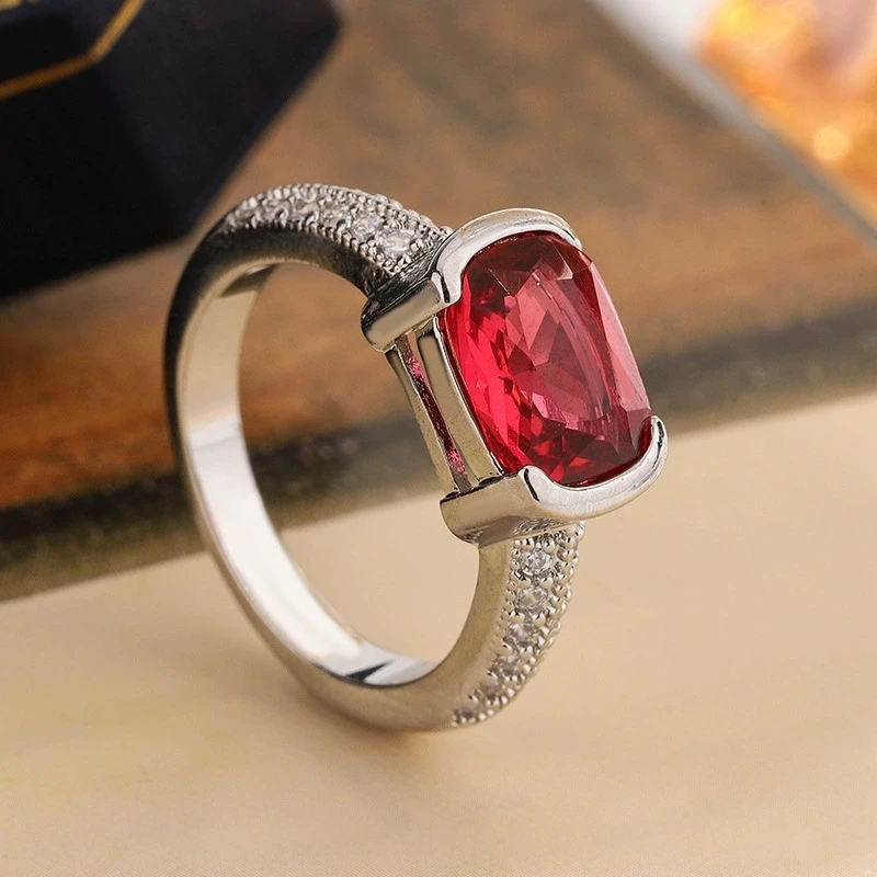 NEW Fashion Women Princess Cut Ruby Ring  925 Sterling Silver Gemstone Zircon Anniversary Gift Party Jewelry Silver Ring