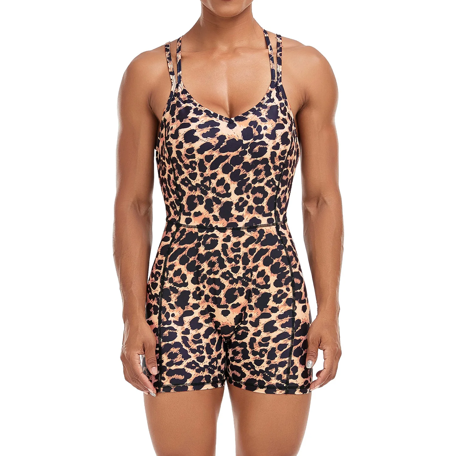 Mono de leopardo con espalda descubierta para mujer, traje de entrenamiento sin mangas para gimnasio, ropa deportiva Sexy para Fitness y Yoga