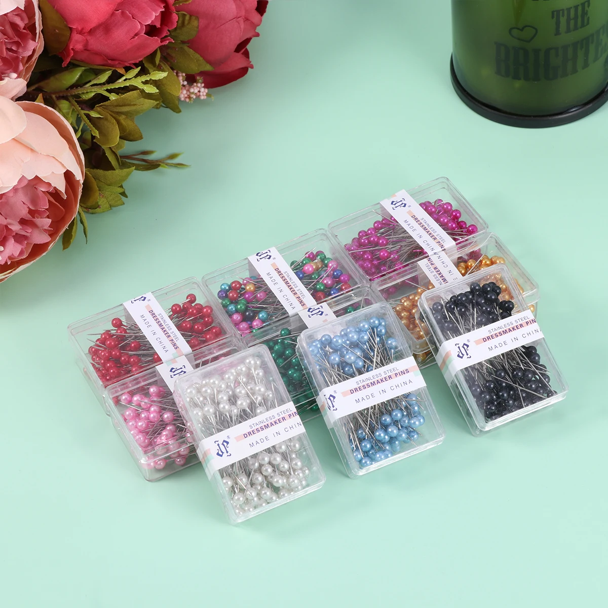 

12 Box/1200 Map Push Pins Pearl Needle Positioning Multi-color Beaded Head Colored Dressmaker
