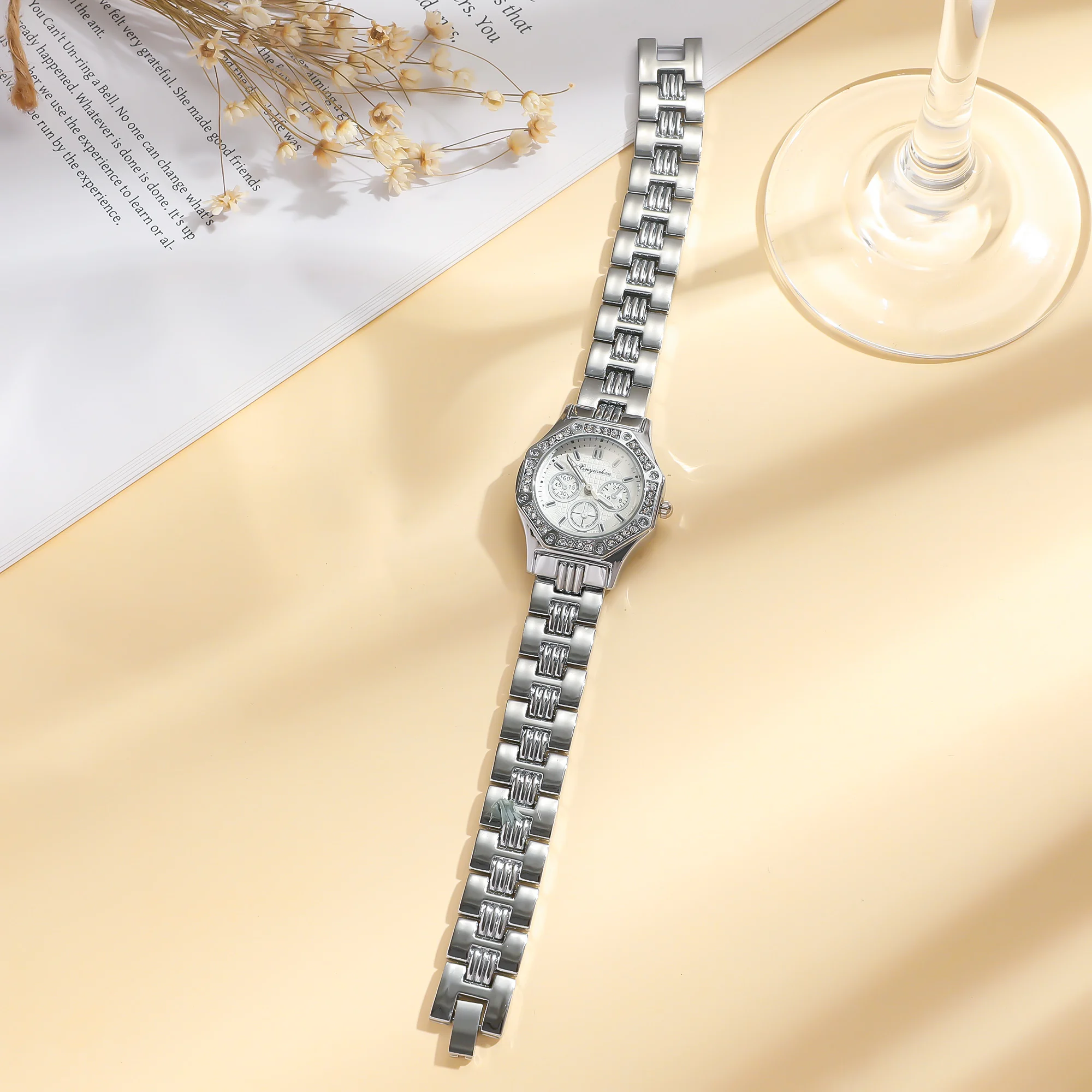 Women Fashion Square Roman Dial Full of Crystals Steel Belt Quartz Watch