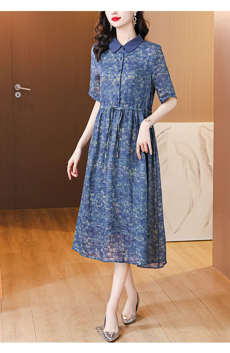 New Arrival Fashion Casual Summer Dress For Women Loose O-Neck Print Elegant Floral Formal Dress Women Clothing Dresses