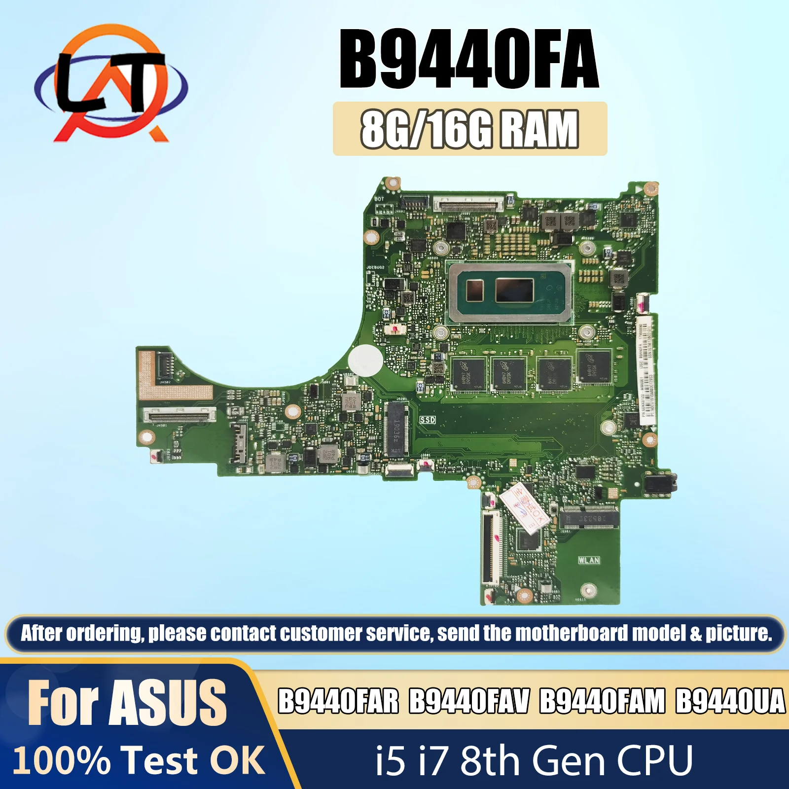 B9440FA For ASUS B9440 B9440FAV B9440FA B9440FAR B9440FAM B9440UA Laptop Motherboard with CPU I5 I7 8th Gen 8G/16G RAM