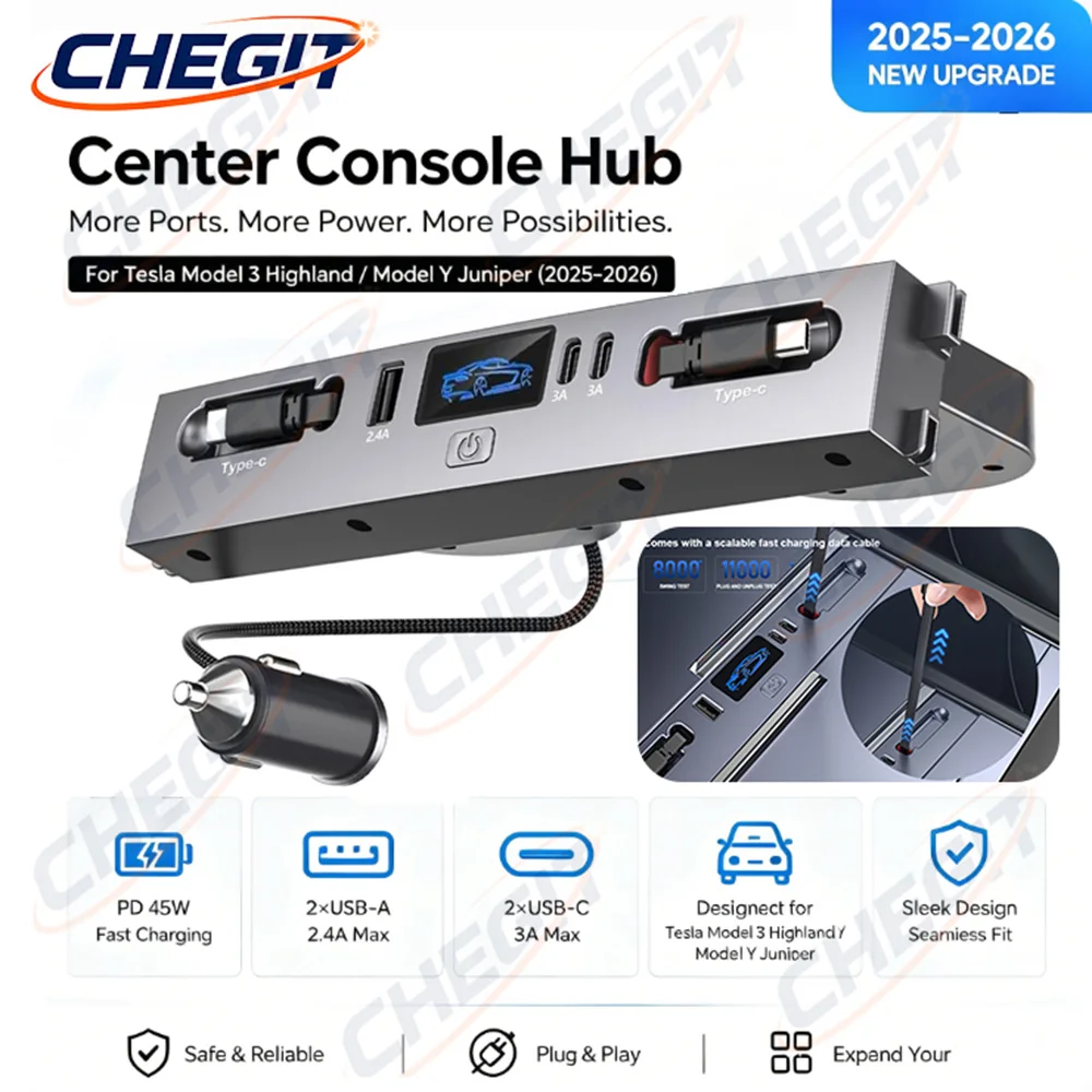 5-in-1 Schnellladestation für Tesla Neues Modell Y Juniper 2025 26 Modell 3 Highland 2024 45W Zentralsteuerung TPYE-C USB HUB Erweiterungsdock