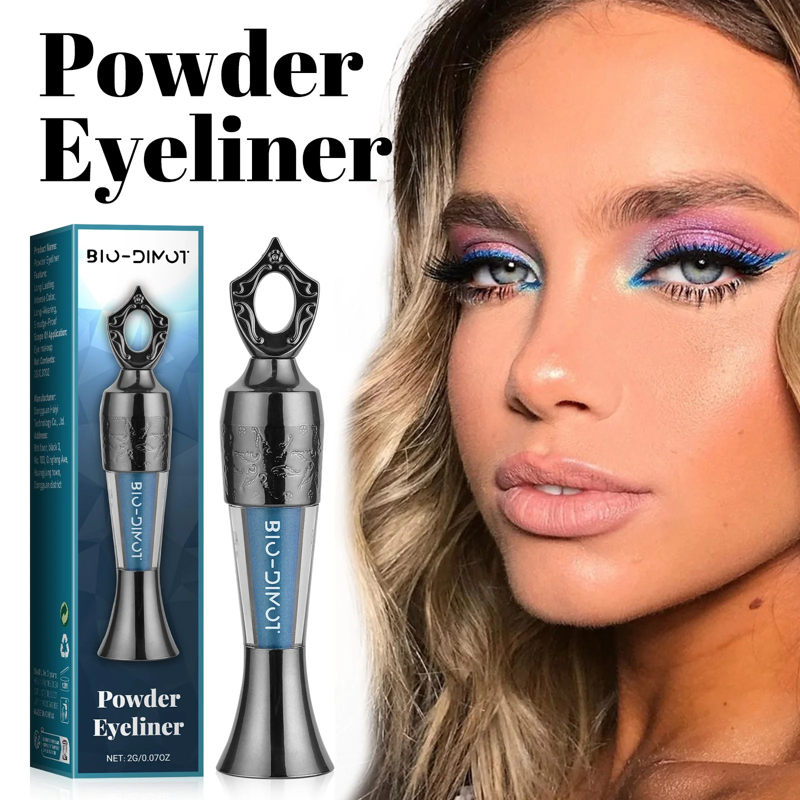 Wasserfester und wischfester blauer Puder-Eyeliner – langanhaltende, intensive Farbe zum Schwimmen, Partys, tägliches Make-up (2 g) BIO-DIMOT