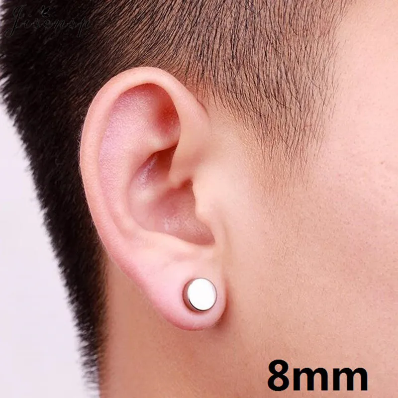 Gothic Punk Mens Strong Magnet Magnetic Earrings Stainless Steel Non Piercing Ear Studs Fake Earring for Boyfriend Lover Jewelry