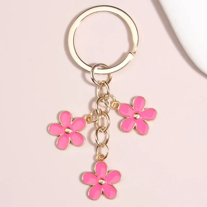 Cute Enamel Keychain Colorful Sakura Flower Key Ring Sweet Key Chains For Women Girls Handbag Decoration Car Interior Accessorie