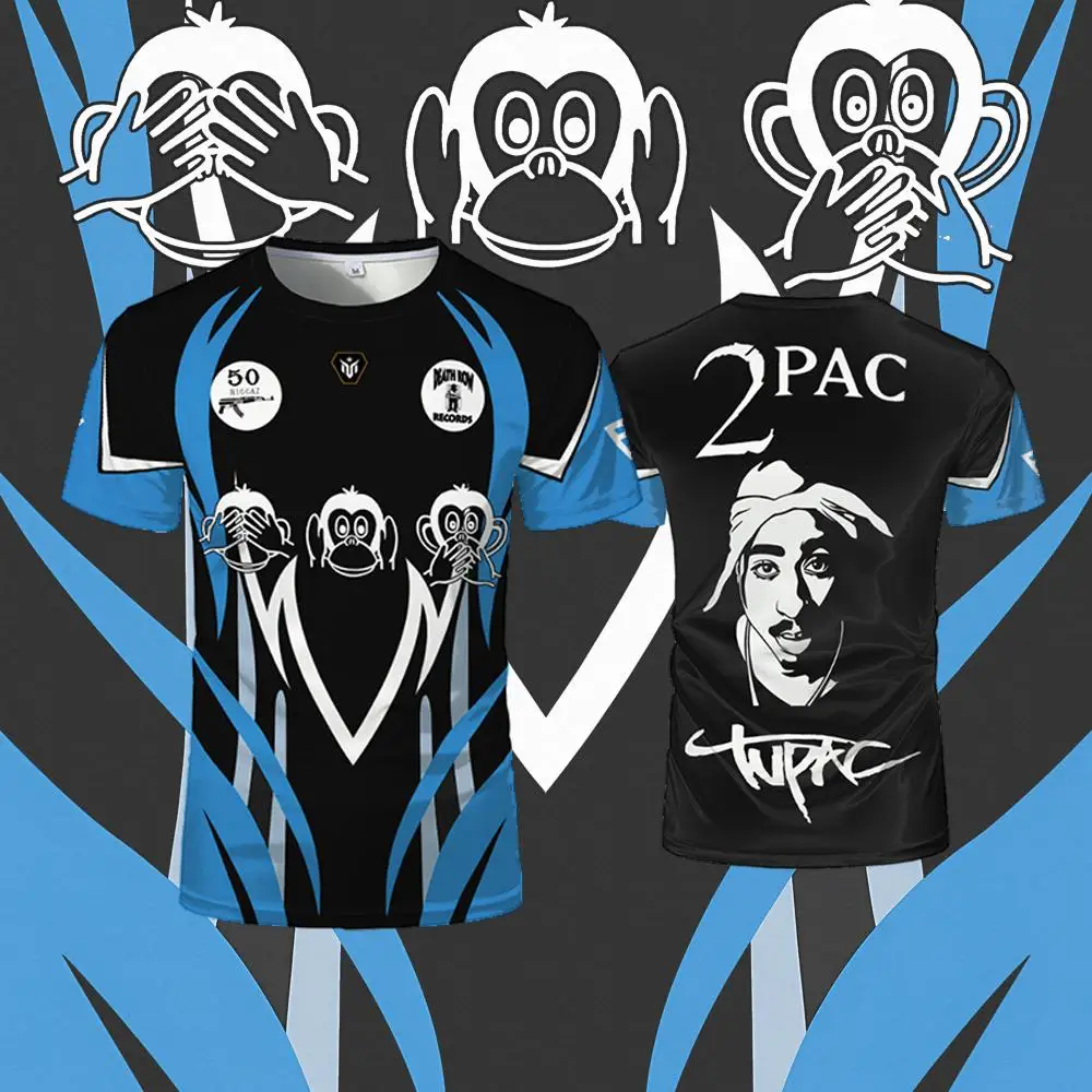 

2025 New Tupac Rapper Printed T-shirt Summer Sports Quick-drying Short-sleeved Men's And Women's Fashion Casual Round Neck Top