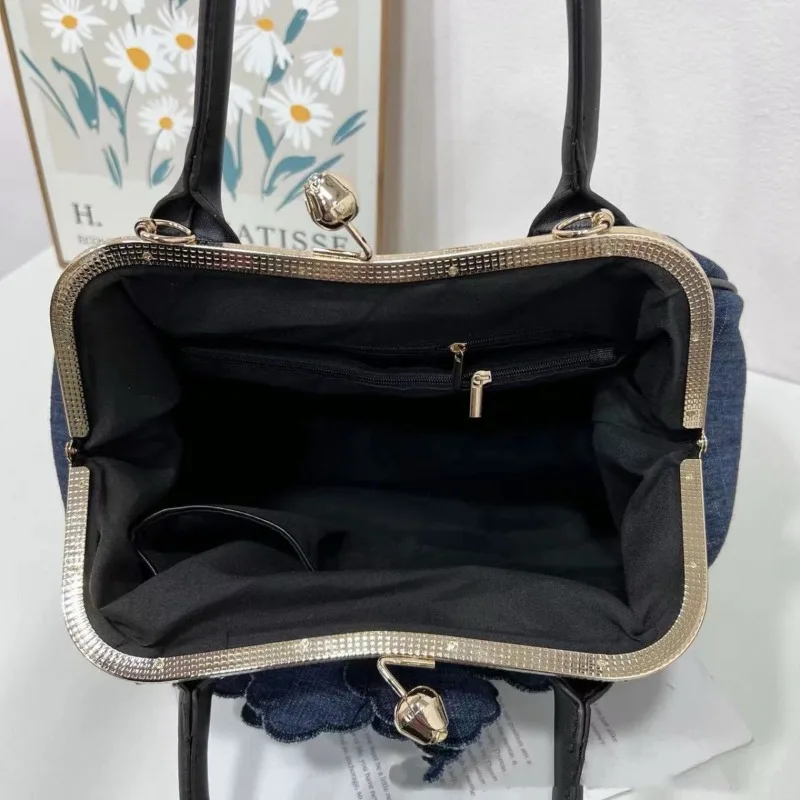 Flower Denim Diamond Crossbody New Fashion Versatile Women's Large-capacity Handbag European American Style High-end Women's Bag